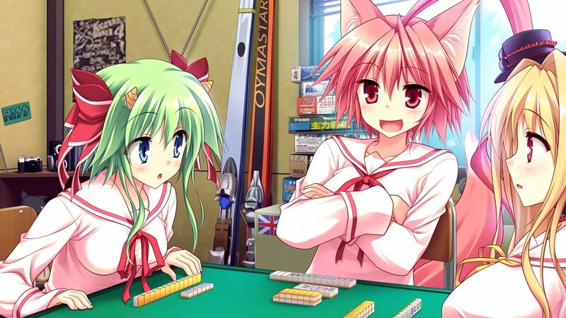 Three Girls Playing Mahjong