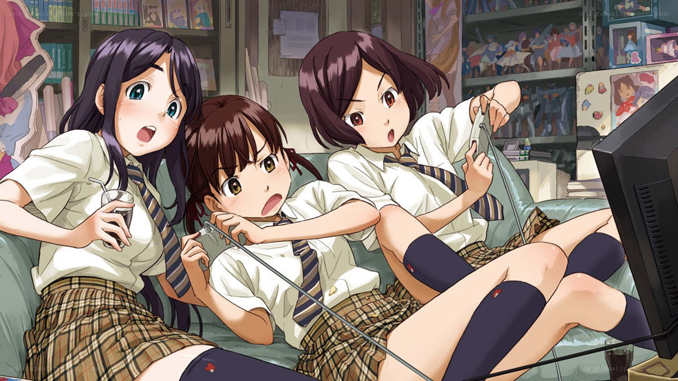 Three girls playing video games