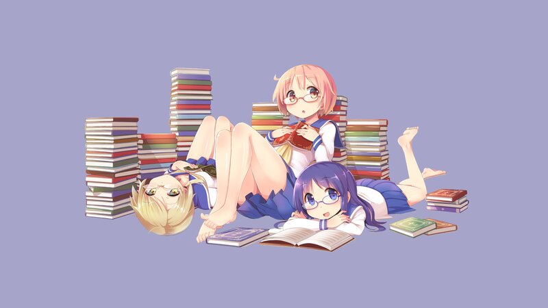 Three Girls Reading Books — Purple
