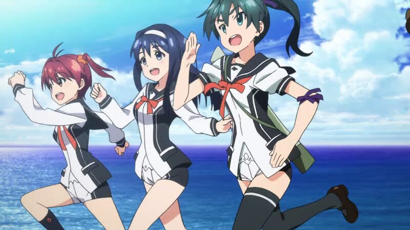 Three Girls Running — Blue