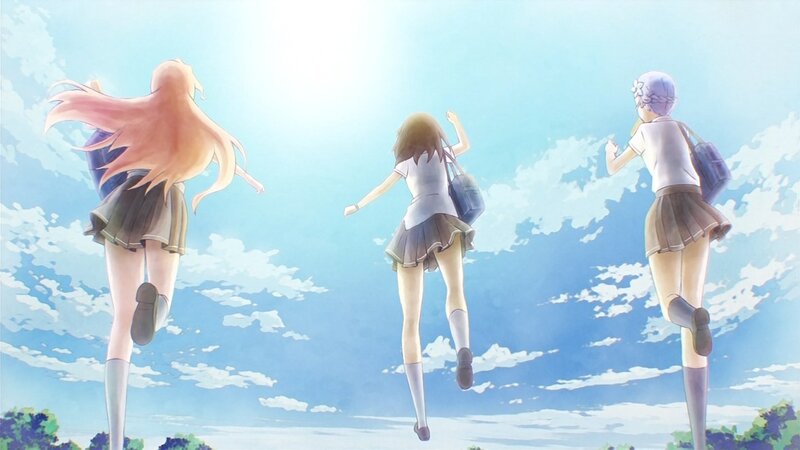 three girls running in school uniforms
