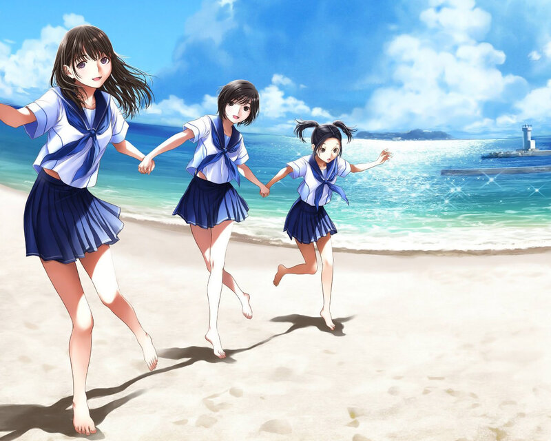 Three Girls Running on Beach
