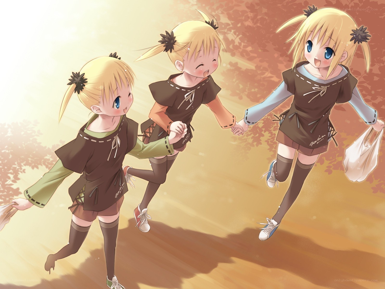 Three girls running together