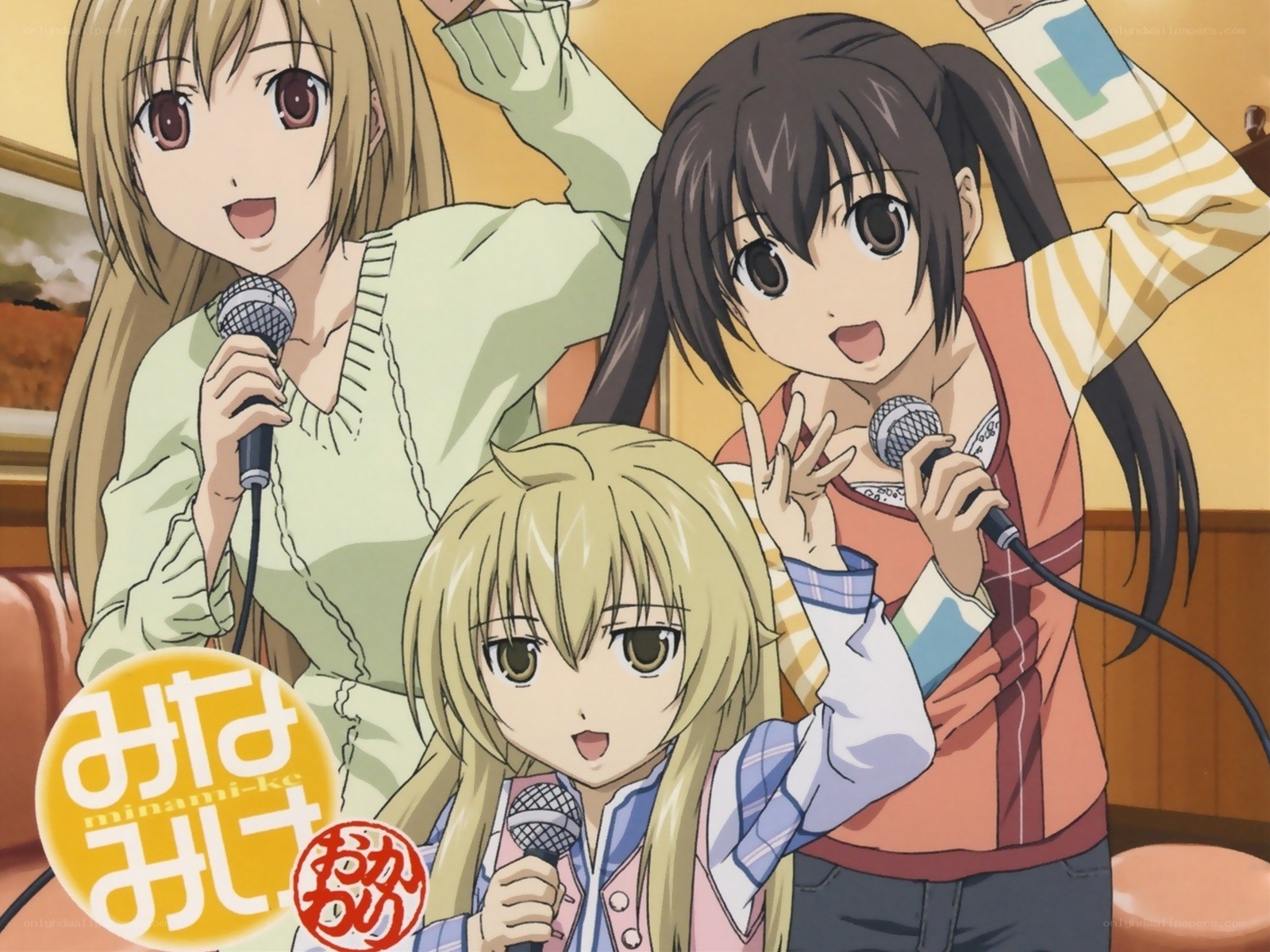Three girls singing karaoke