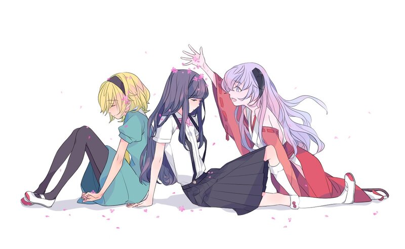 Three Girls Sitting — White