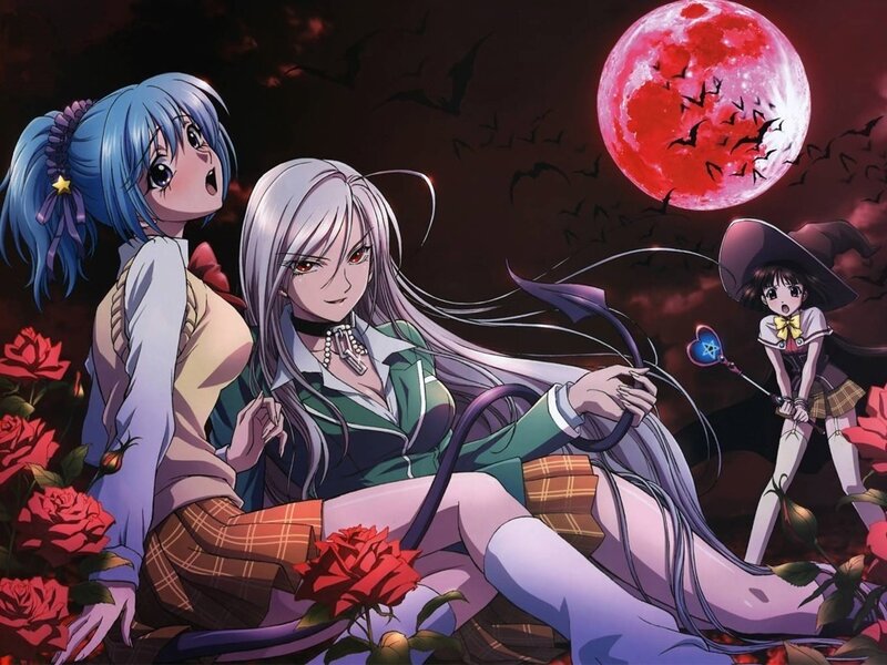 Three girls under a red moon