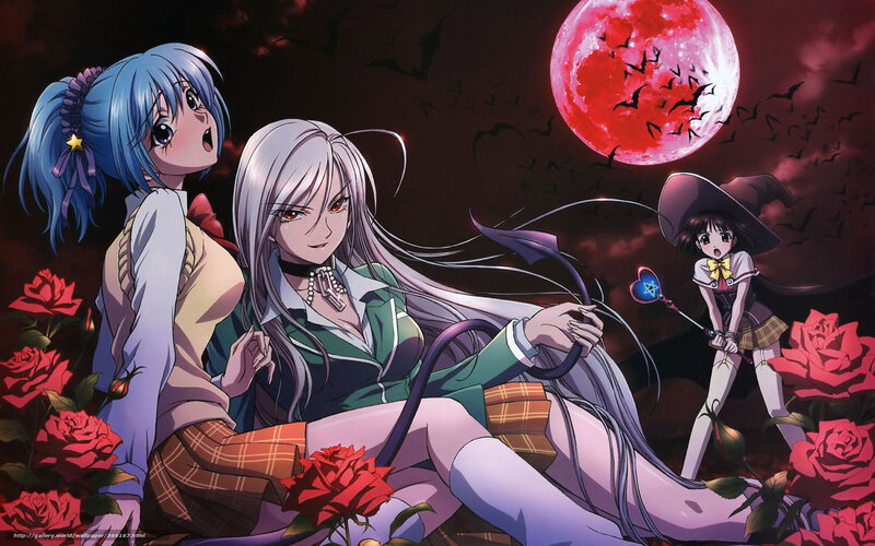 Three girls under a red moon