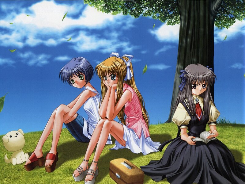 Three girls under a tree