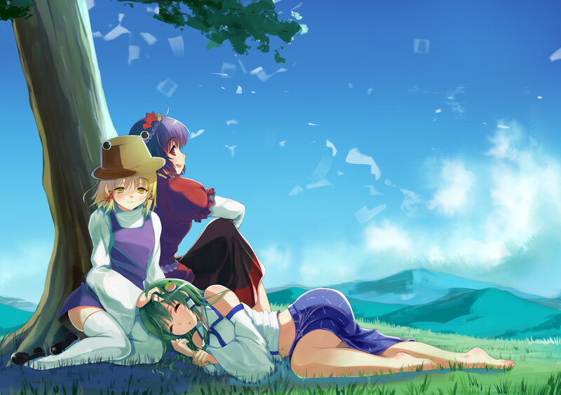 Three Girls under a Tree — Blue, Serene