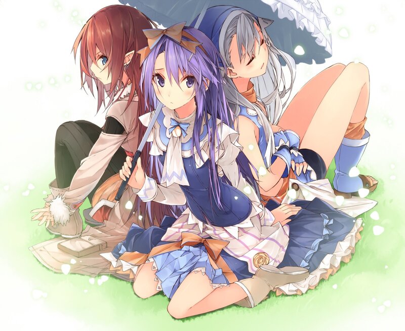 three girls under an umbrella