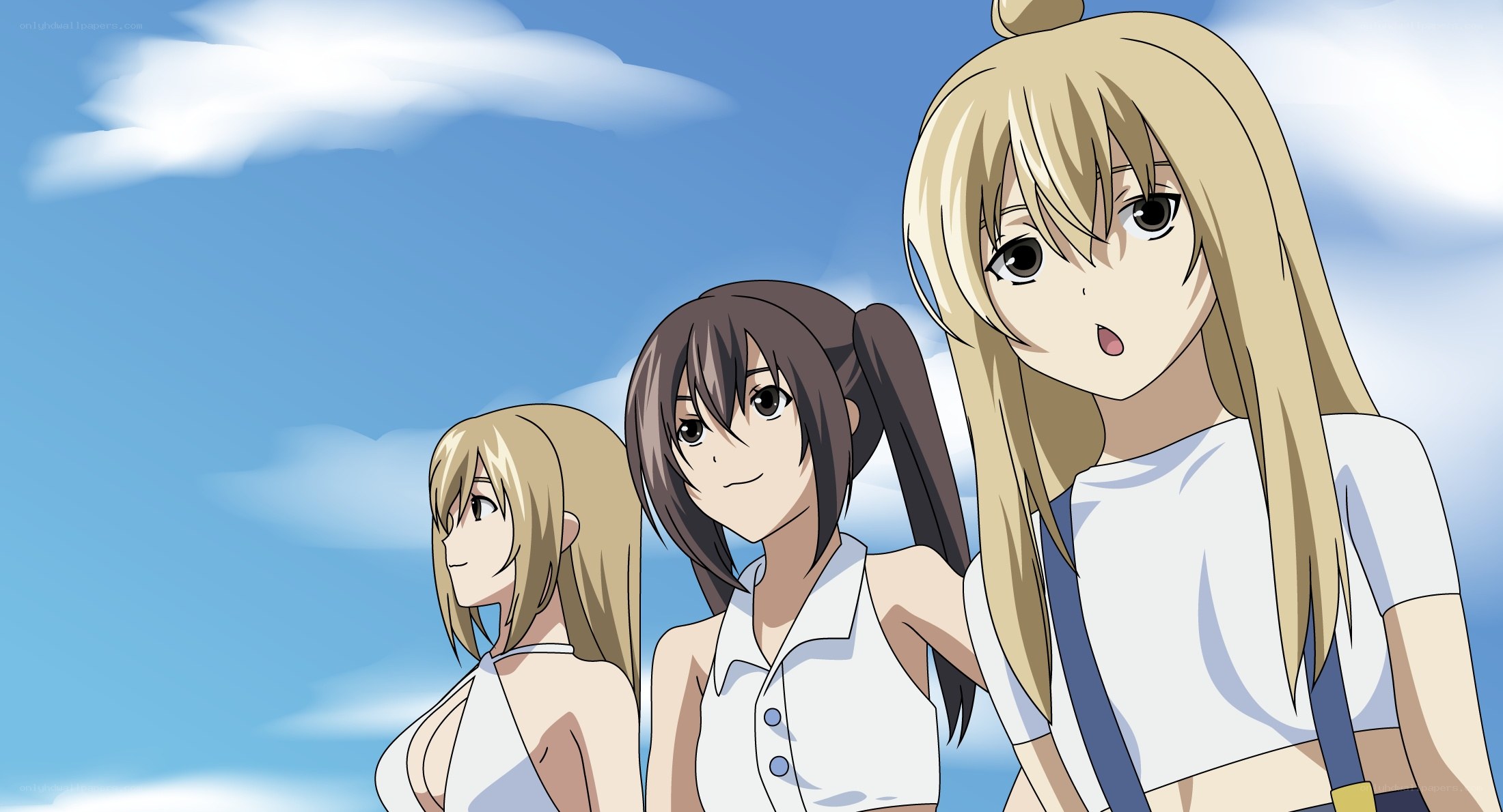 Three girls under blue sky