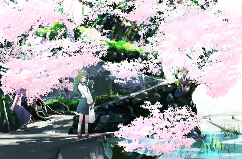 Three Girls under Cherry Blossoms — Pink, Serene