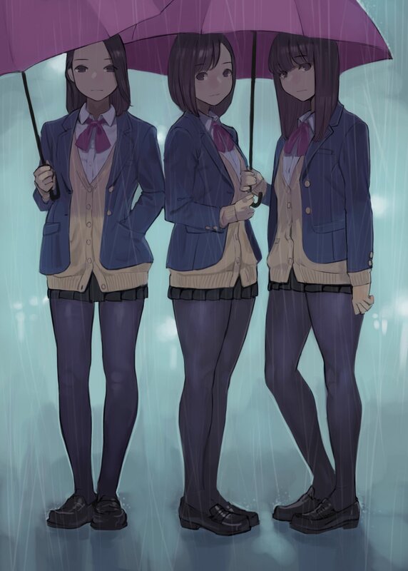 Three Girls under Umbrella — Purple, Calm