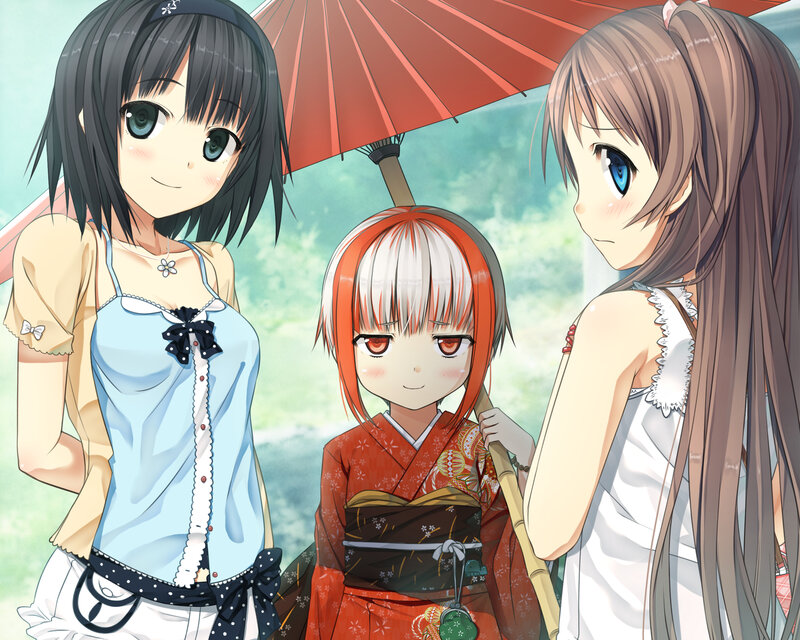 Three Girls under Umbrella