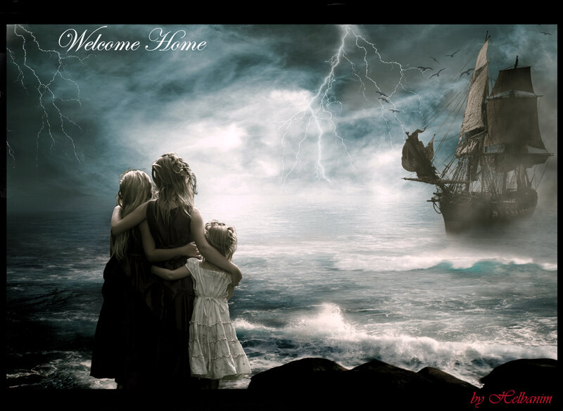 Three Girls Watching Ship