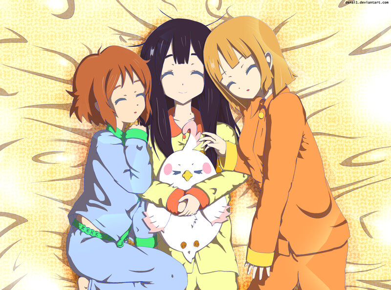 Three Girls with a Bird — Yellow