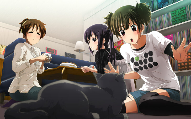 Three Girls with a Cat — White, Casual