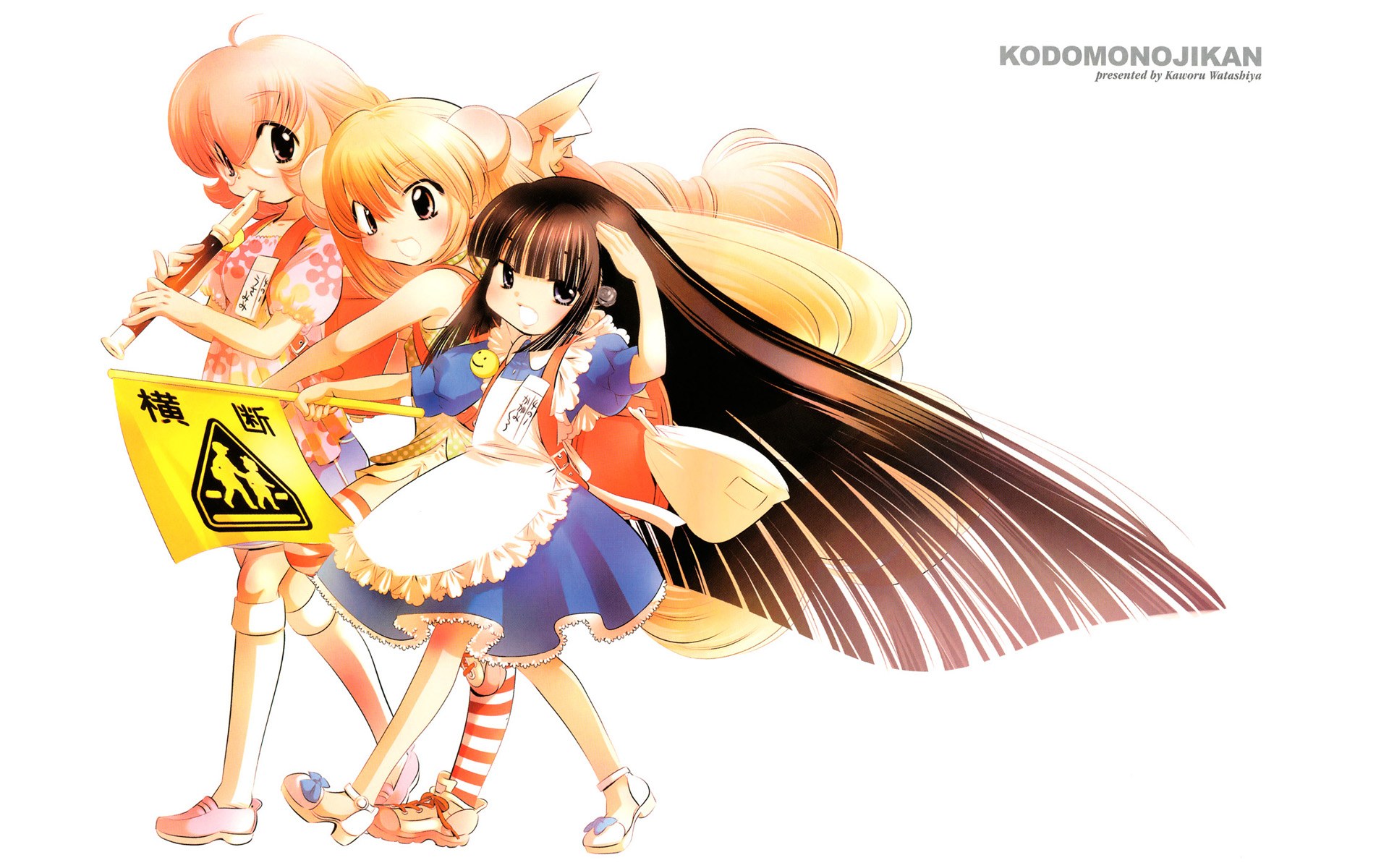 Three girls with a flag