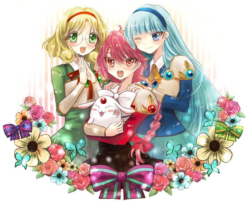 Three Girls with a Rabbit — Pink, Cheerful