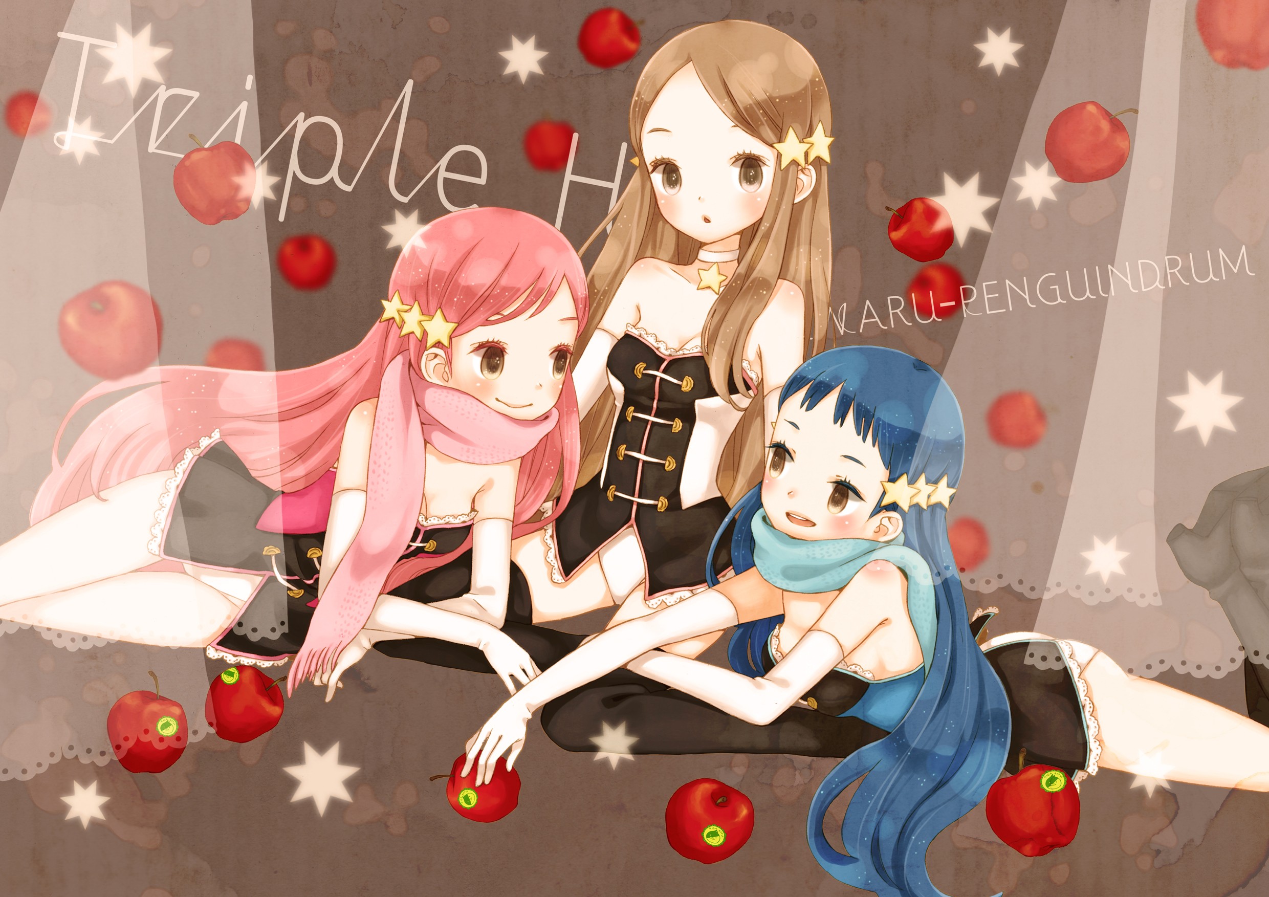 Three girls with apples