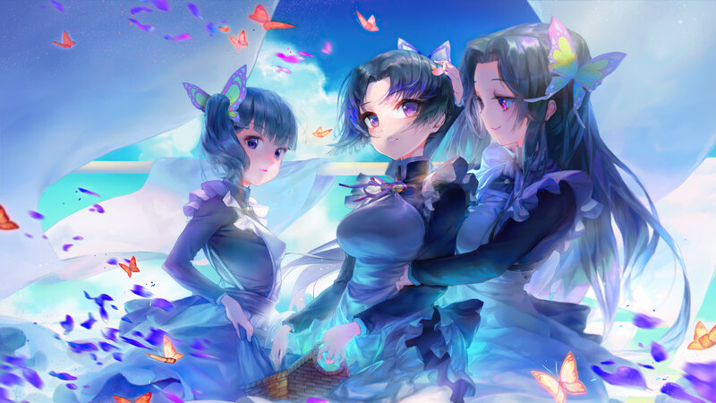 Three Girls with Butterflies — Blue