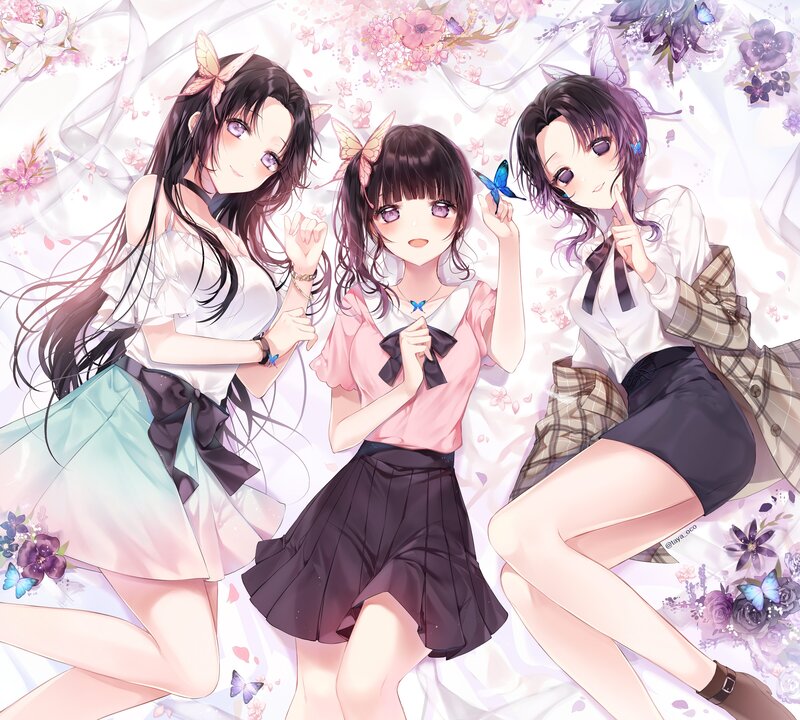 Three Girls with Butterflies — Pink