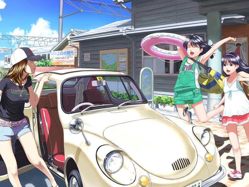 Three Girls with Car