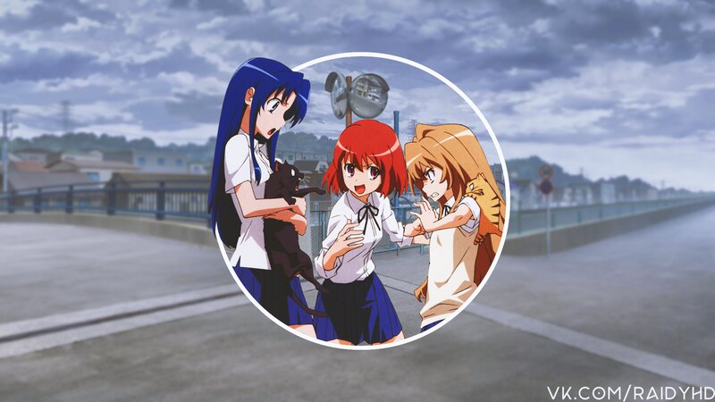 Three Girls with Cats — Blue, Dramatic