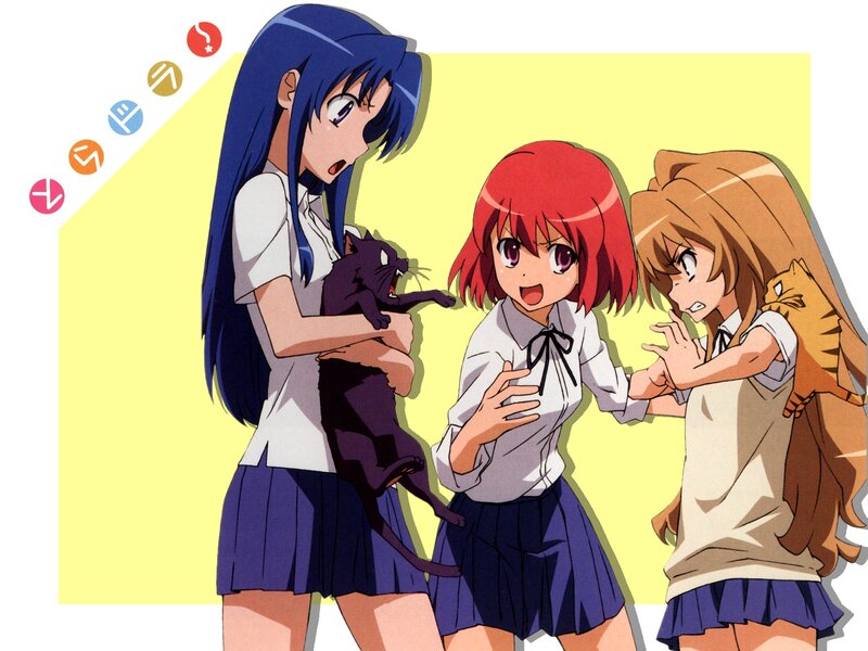 Three Girls with Cats — Yellow