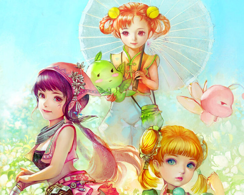 Three Girls with Creatures