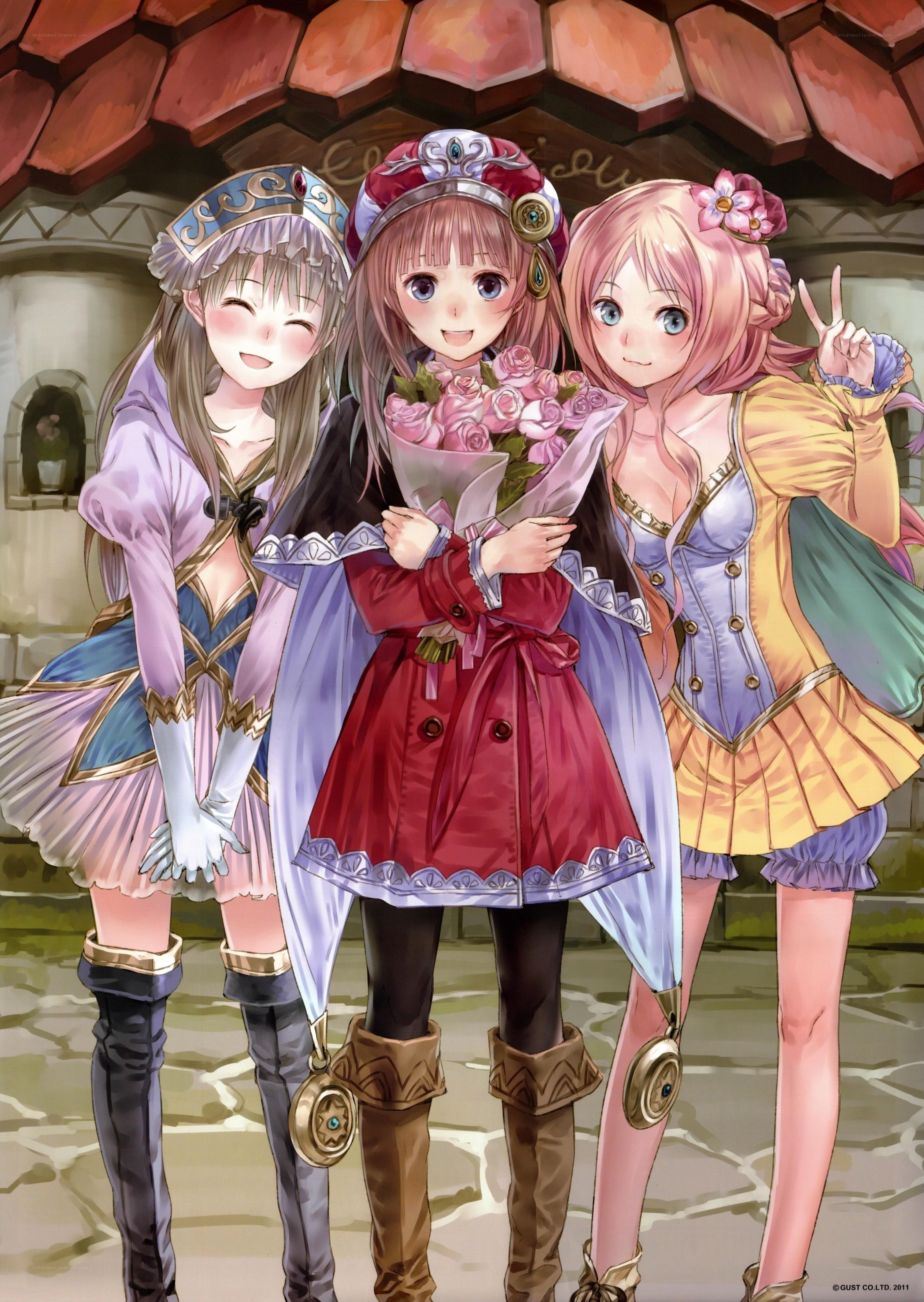 Three girls with flowers