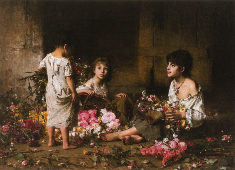Three Girls with Flowers — Brown