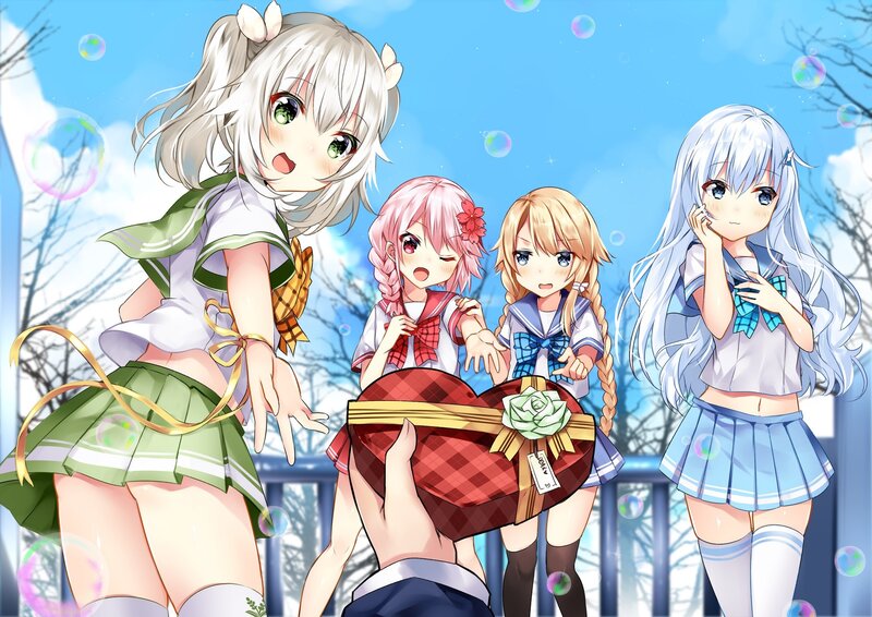 Three Girls with Gift Box