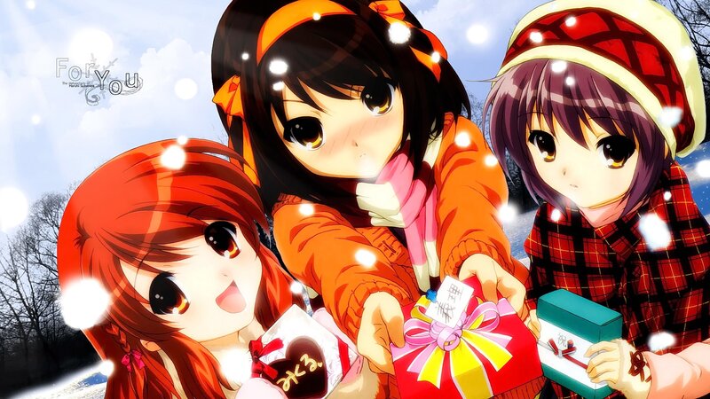Three Girls with Gifts — Red, Festive