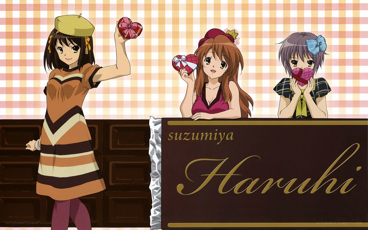 Three girls with heart-shaped boxes
