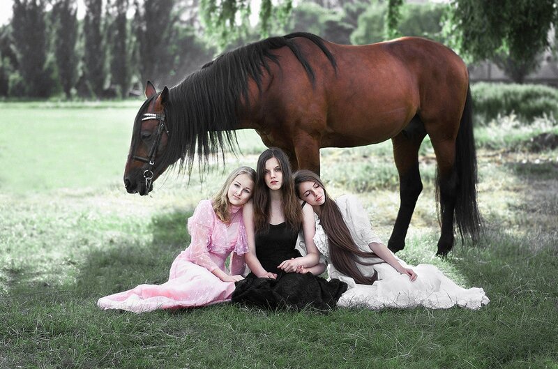 Three Girls with Horse