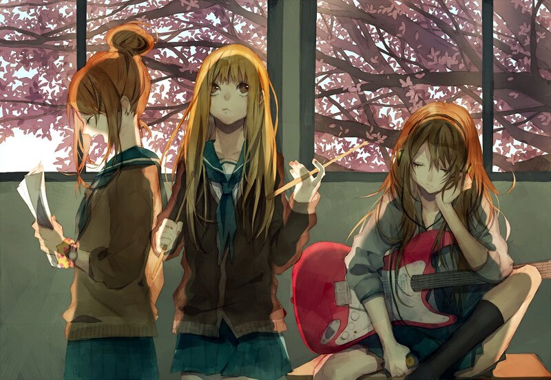 Three Girls with Instruments — Green