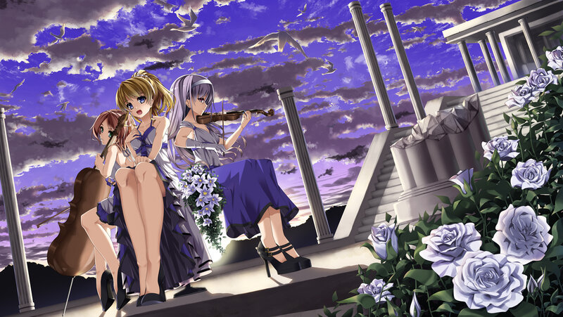 Three Girls with Instruments — Purple, Dramatic