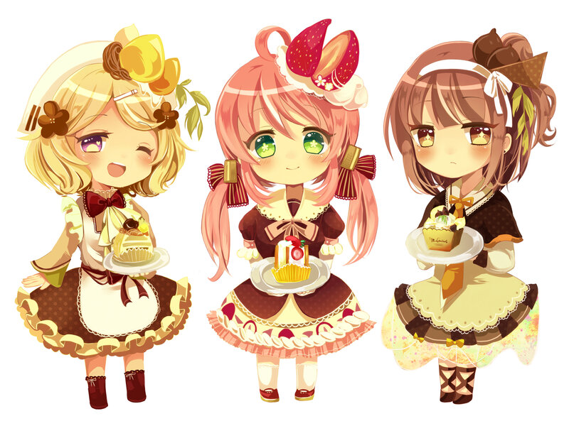 Three Girls with Pastries — Brown