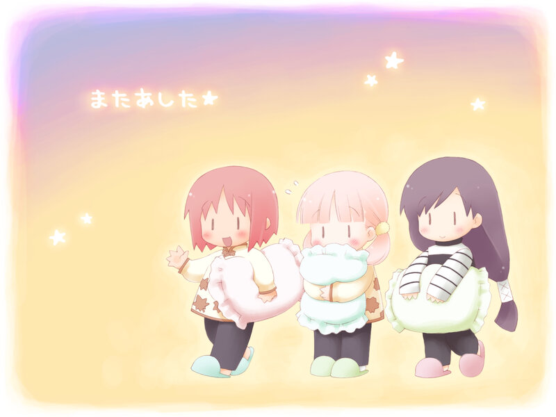 Three girls with pillows