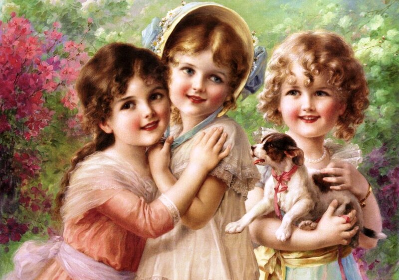 Three Girls with Puppy
