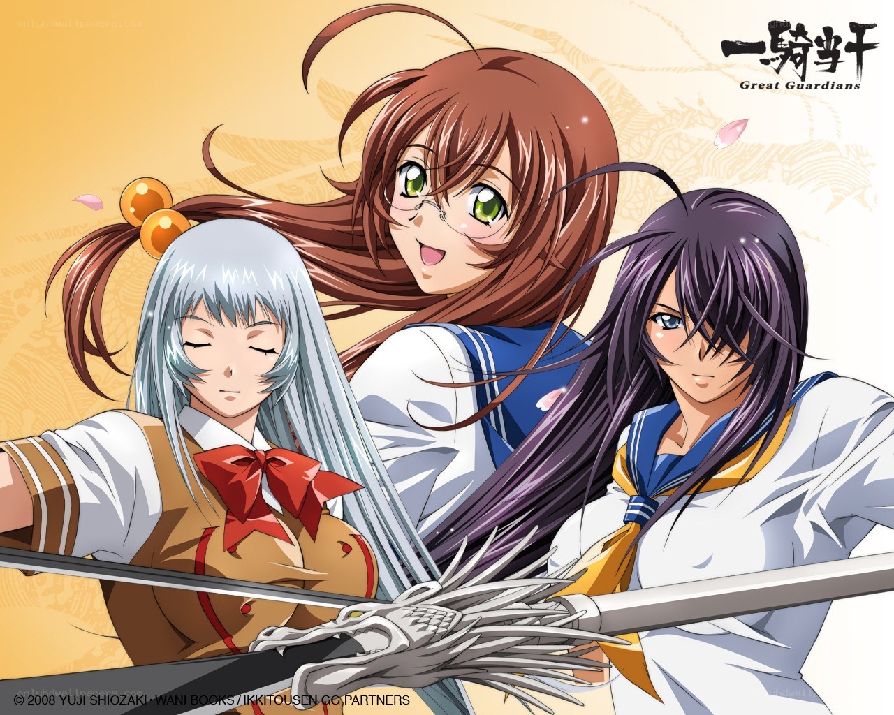 Three girls with swords