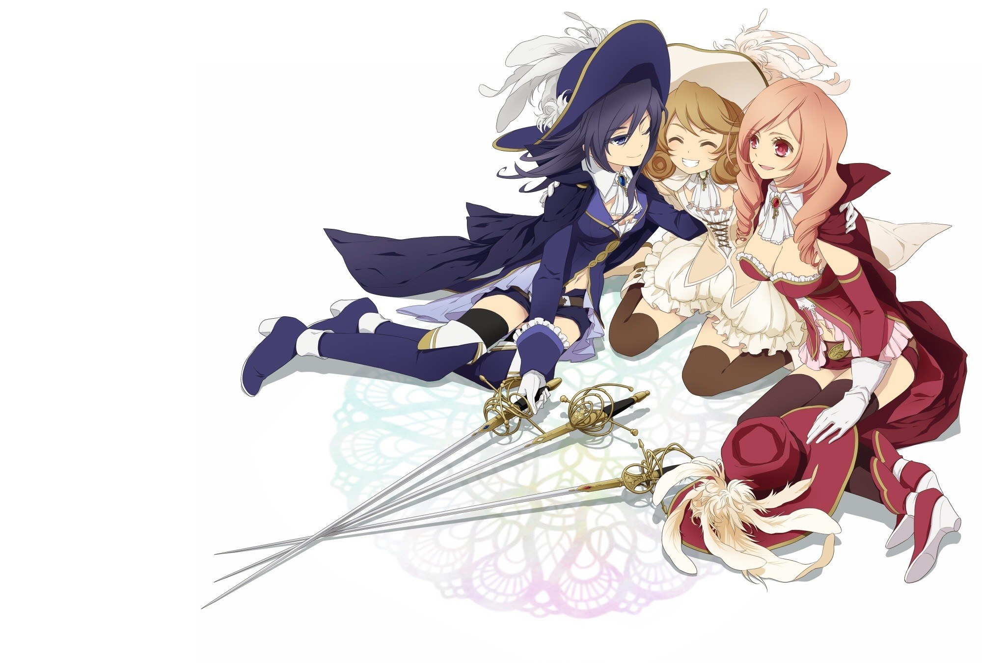Three girls with swords