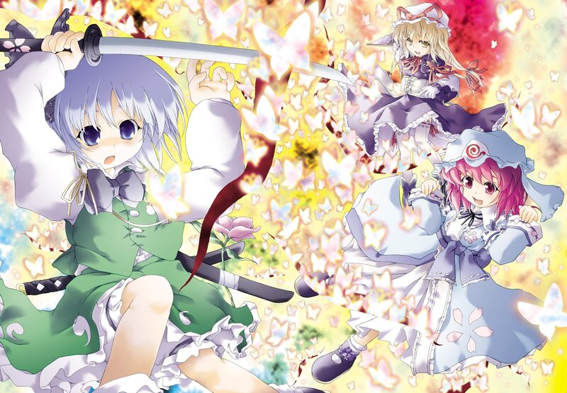 Three girls with swords and butterflies