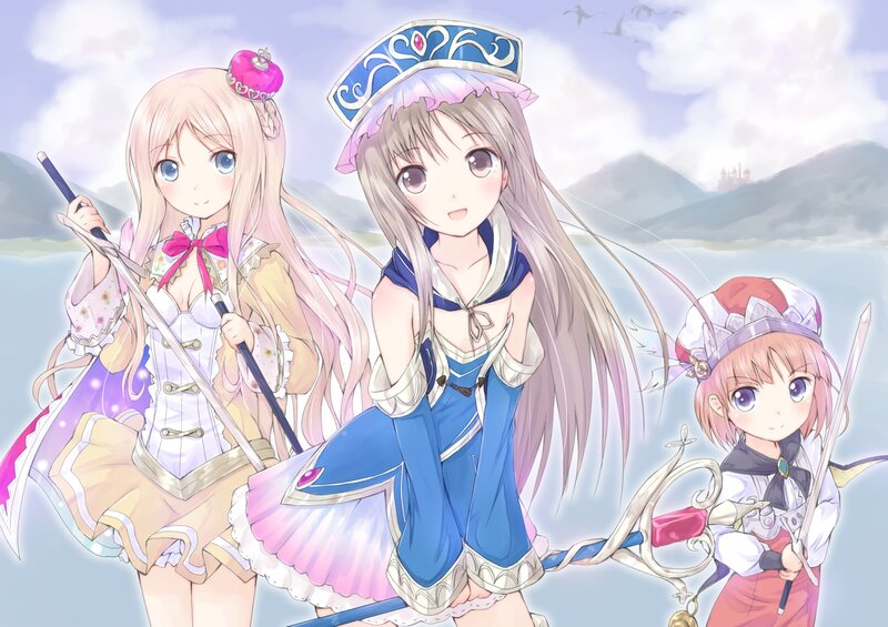 Three Girls with Swords — Blue, Serene