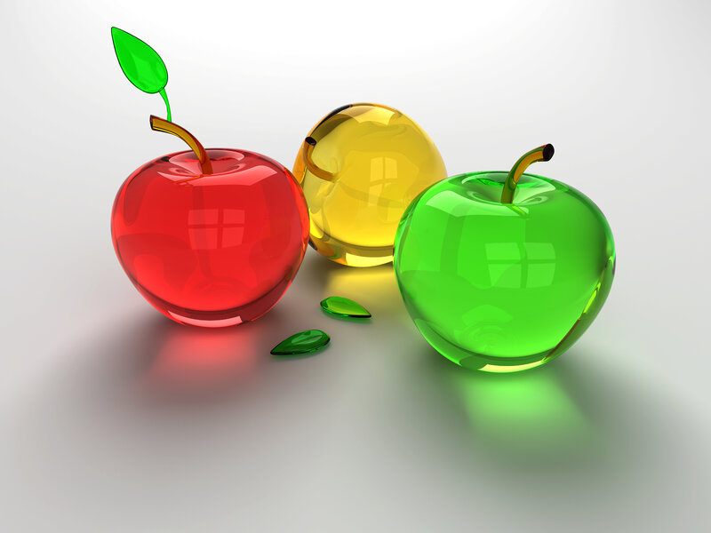 Three Glass Apples — Red, Calm, 3d Render