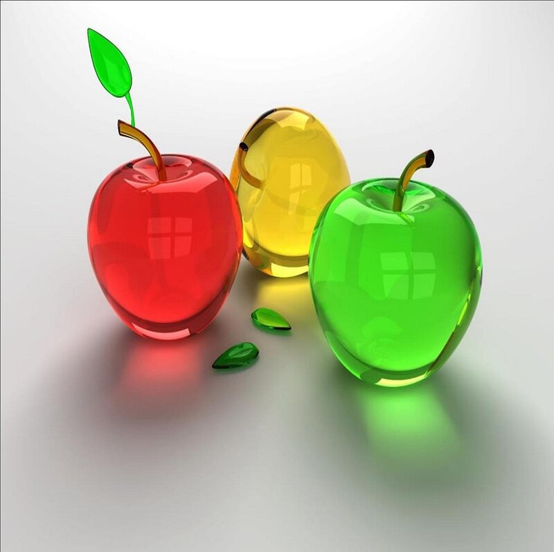 Three Glass Apples — Red, Clean, 3d Render