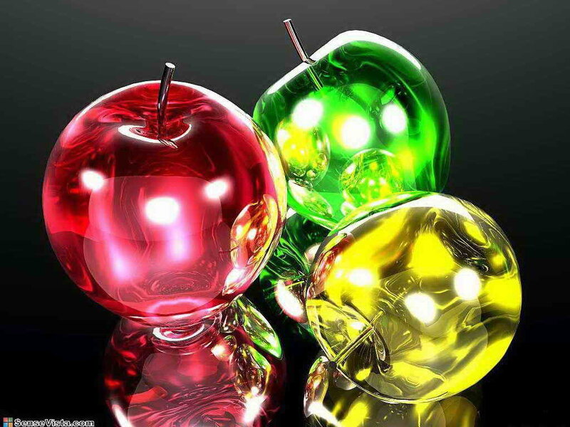 Three Glass Apples — Red, Dramatic, 3d Render, Stem