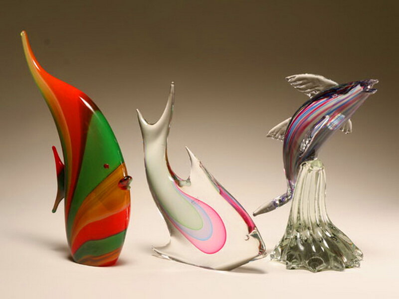 Three Glass Fish Sculptures