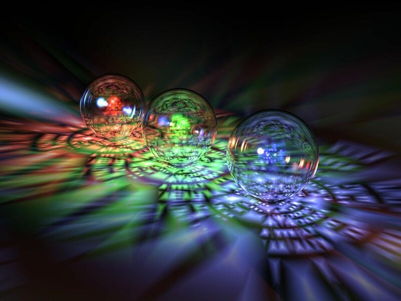 Three Glass Spheres — Green, Abstract, Digital Art
